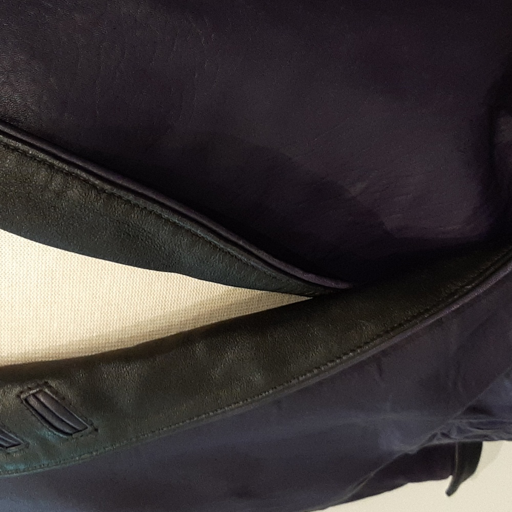 GorgeousVintage 80s Womens Purple Leather Jacket BlackTrim Sm 8 Double Breasted